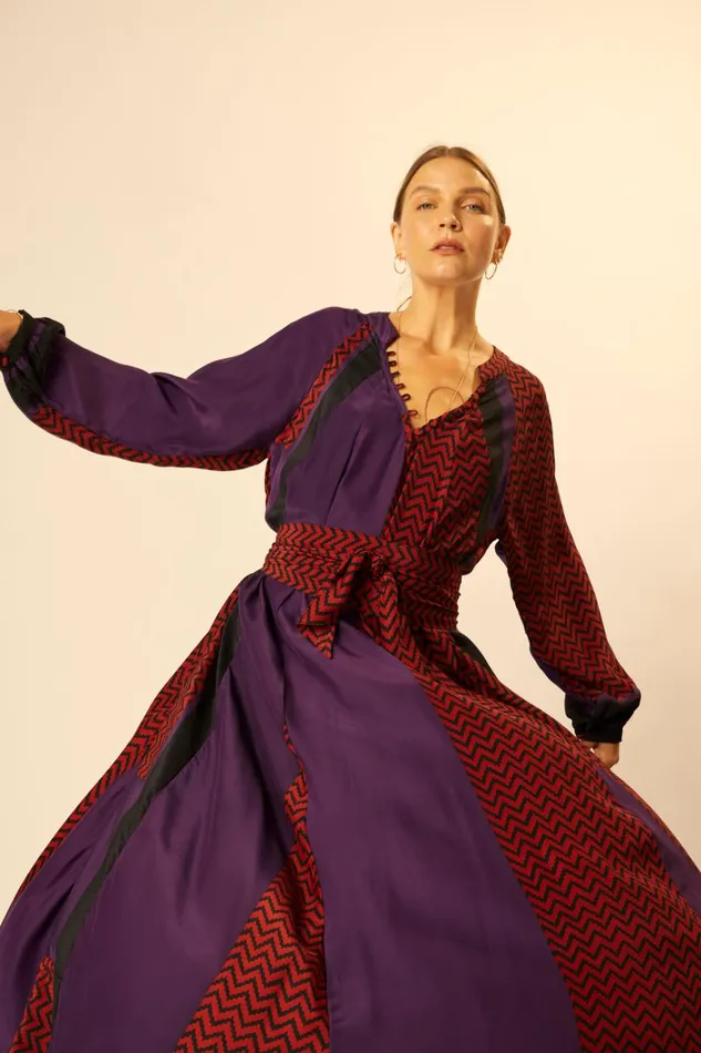 Women Natalie Martin Dresses Fiore Maxi Block Zigzag Aubergine