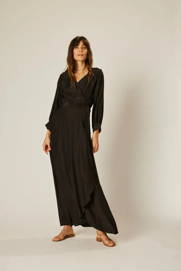 Women Natalie Martin Dresses Kate Long Sleeve Maxi Black Silk