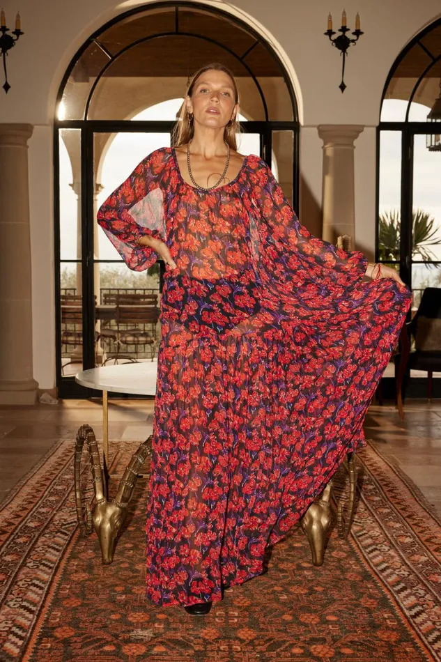 Women Natalie Martin Dresses Lainey Dress With Sash Chiffon Watercolor Print Onyx
