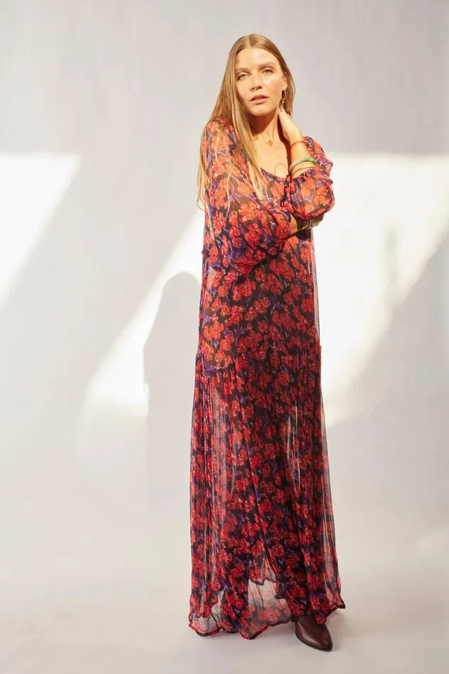 Women Natalie Martin Dresses Lainey Dress With Sash Chiffon Watercolor Print Onyx