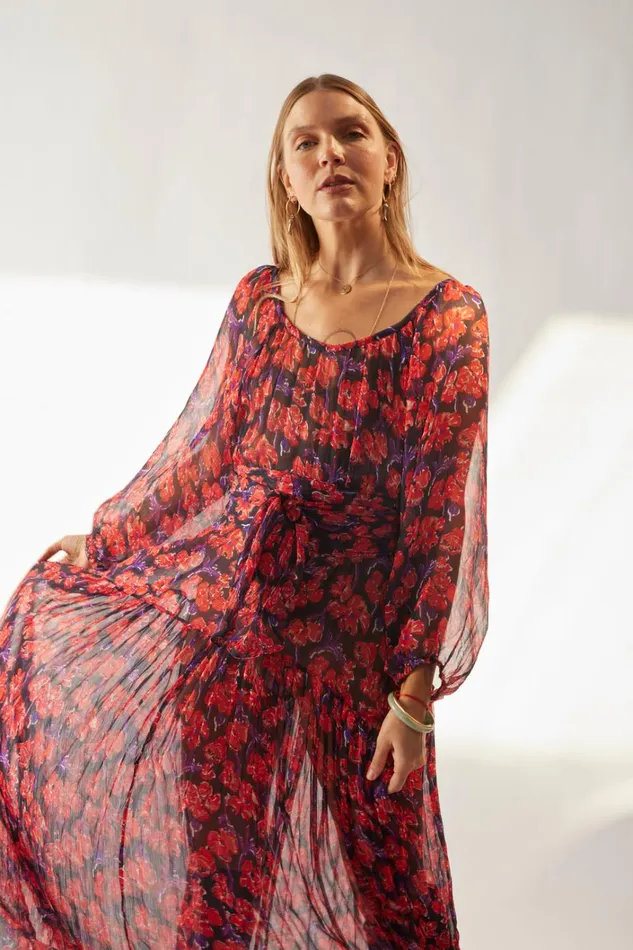 Women Natalie Martin Dresses Lainey Dress With Sash Chiffon Watercolor Print Onyx
