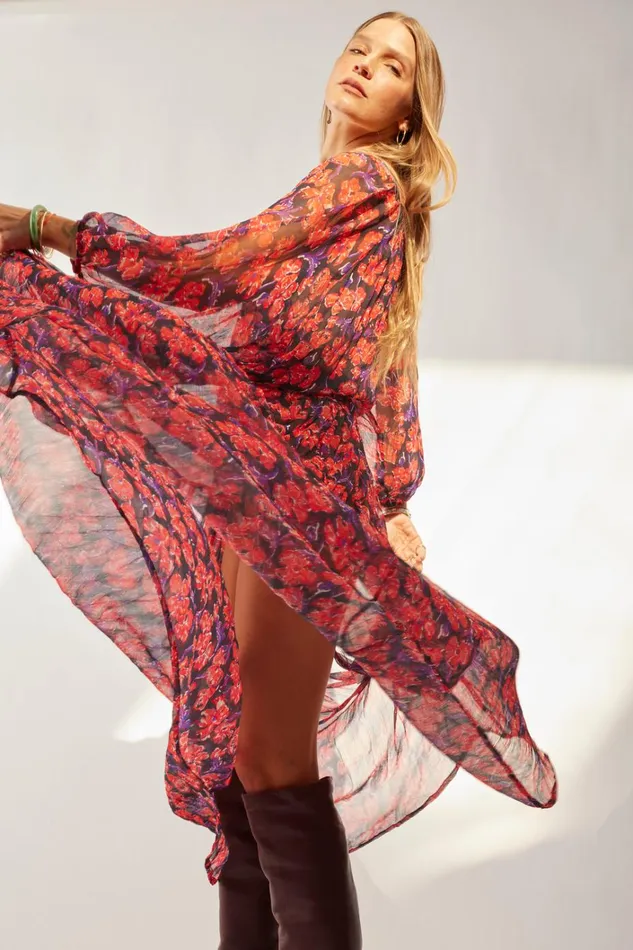 Women Natalie Martin Dresses Lainey Dress With Sash Chiffon Watercolor Print Onyx