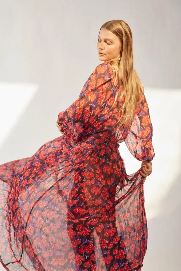 Women Natalie Martin Dresses Lainey Dress With Sash Chiffon Watercolor Print Onyx