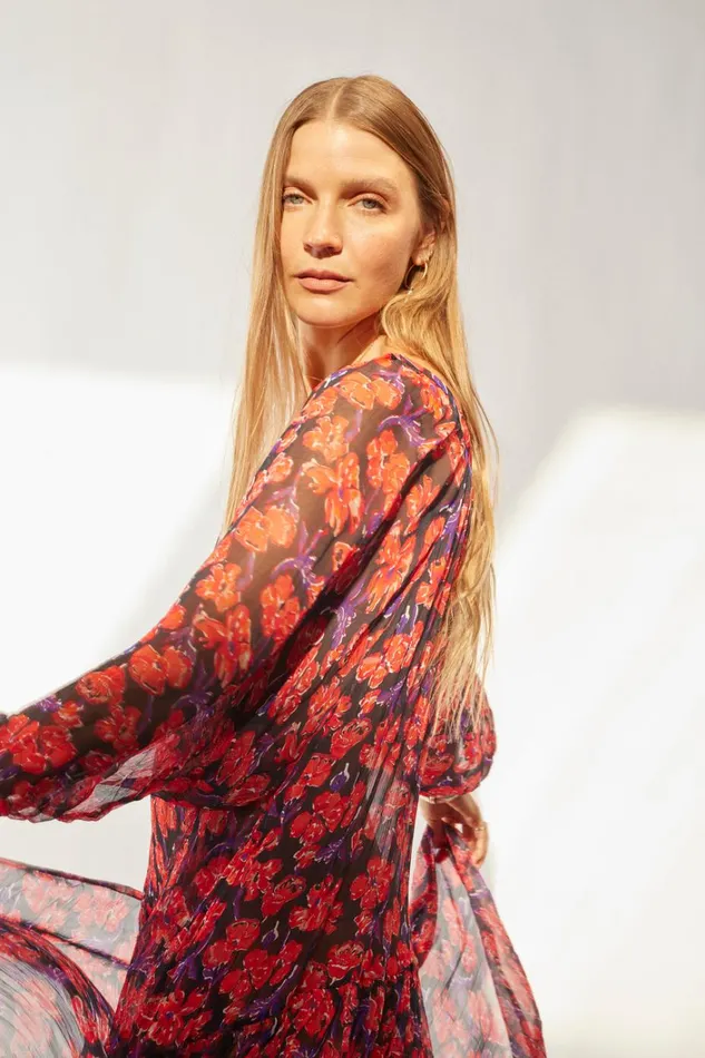 Women Natalie Martin Dresses Lainey Dress With Sash Chiffon Watercolor Print Onyx
