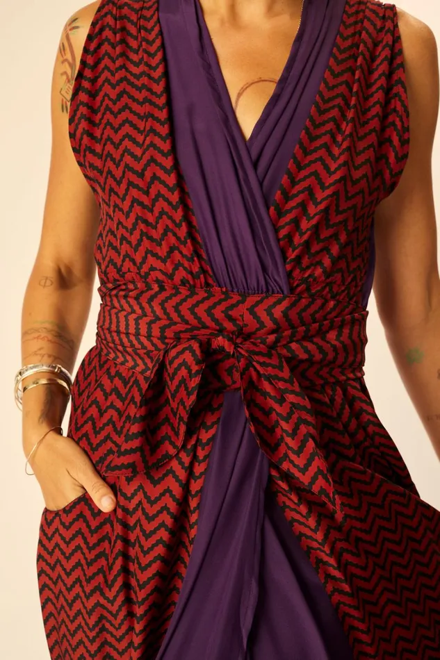 Women Natalie Martin Dresses Nico Sleeveless Maxi Block Zigzag Aubergine