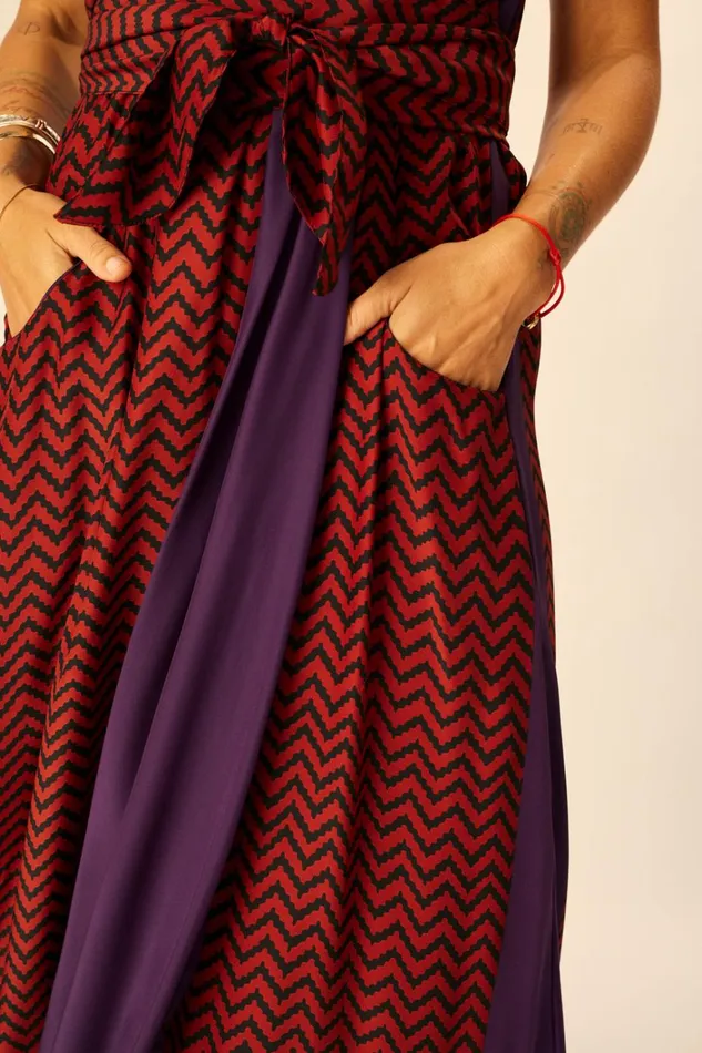 Women Natalie Martin Dresses Nico Sleeveless Maxi Block Zigzag Aubergine