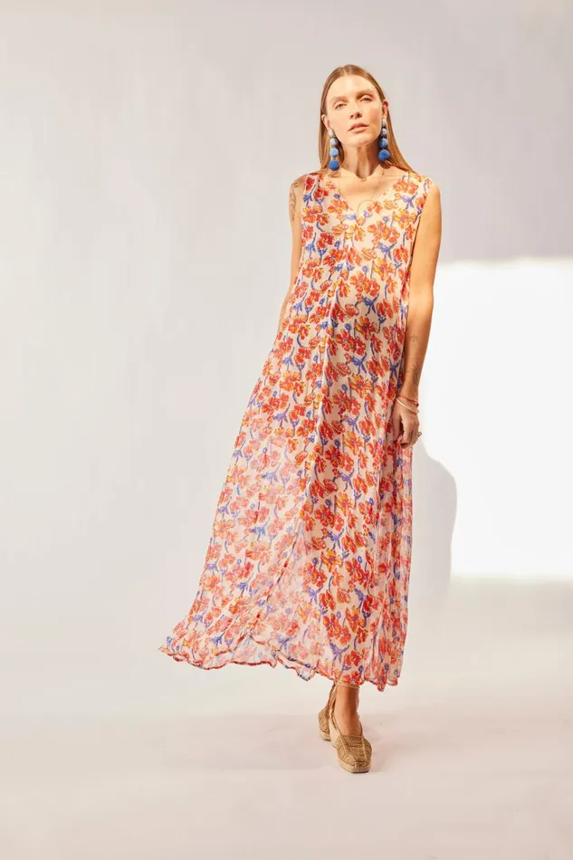Women Natalie Martin Dresses Tova Maxi Chiffon Watercolor Onyx