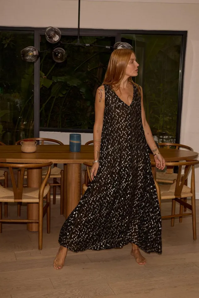 Women Natalie Martin Dresses Tova Maxi Metallic Chiffon