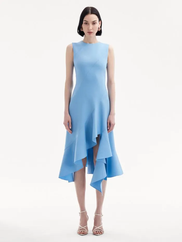Women Oscar De La Renta Dresses Asymmetrical Hem Wool Dress Pastel Blue