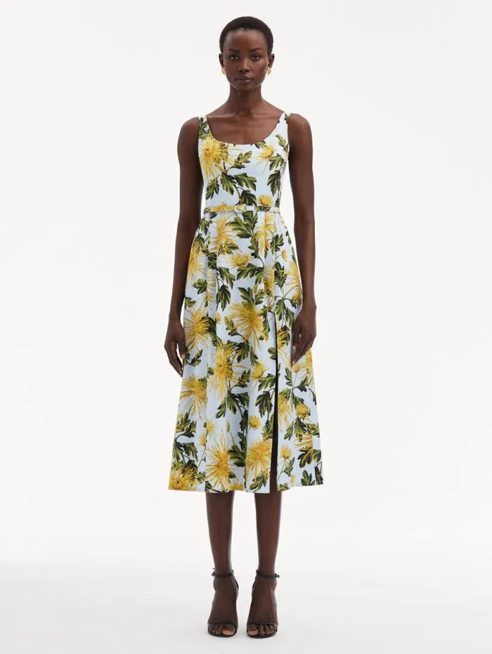 Women Oscar De La Renta Dresses Chrysanthemum Cotton Poplin Tank Dress Yellow Light Blue Women Oscar De La Renta Dresses Chrysanthemum Cotton Poplin Tank Dress Yellow Light Blue