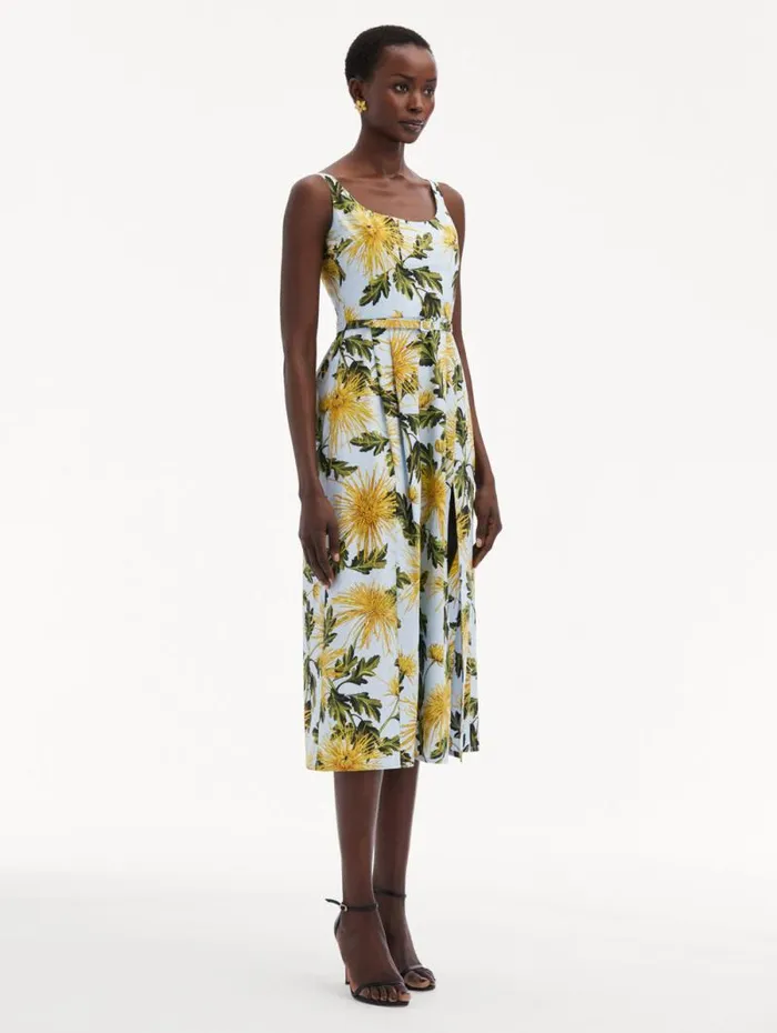 Women Oscar De La Renta Dresses Chrysanthemum Cotton Poplin Tank Dress Yellow Light Blue Women Oscar De La Renta Dresses Chrysanthemum Cotton Poplin Tank Dress Yellow Light Blue