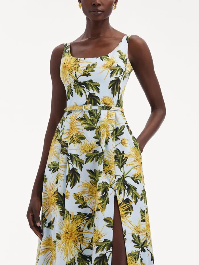 Women Oscar De La Renta Dresses Chrysanthemum Cotton Poplin Tank Dress Yellow Light Blue Women Oscar De La Renta Dresses Chrysanthemum Cotton Poplin Tank Dress Yellow Light Blue