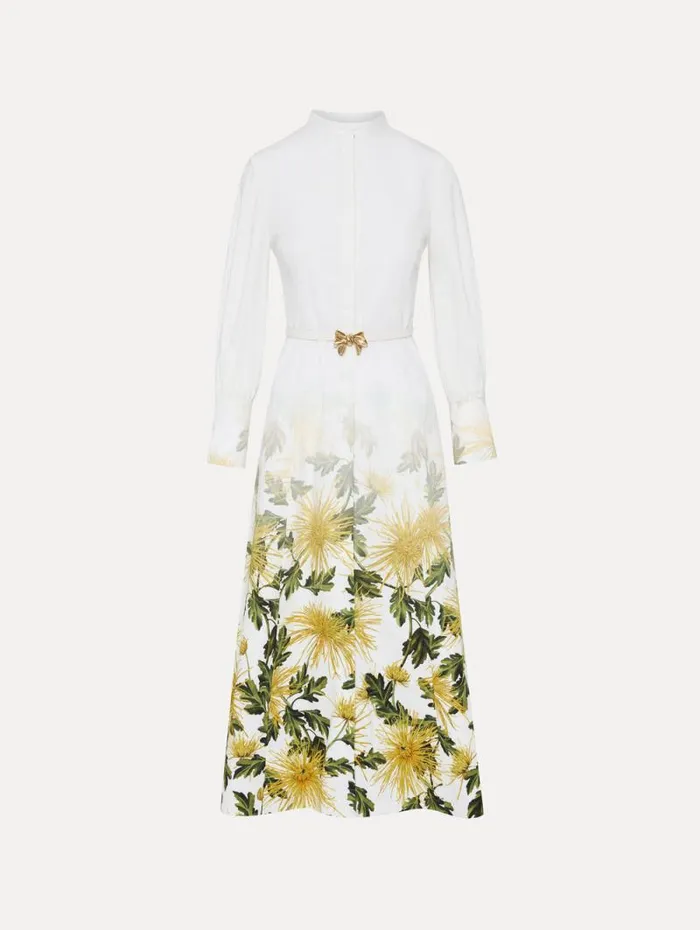 Women Oscar De La Renta Dresses Chrysanthemum Fade Cotton Poplin Dress Yellow White