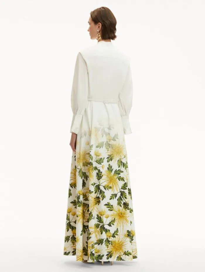Women Oscar De La Renta Dresses Chrysanthemum Fade Cotton Poplin Dress Yellow White Women Oscar De La Renta Dresses Chrysanthemum Fade Cotton Poplin Dress Yellow White