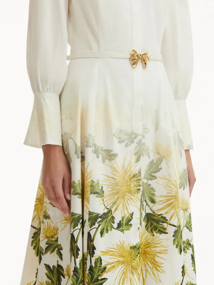 Women Oscar De La Renta Dresses Chrysanthemum Fade Cotton Poplin Dress Yellow White Women Oscar De La Renta Dresses Chrysanthemum Fade Cotton Poplin Dress Yellow White