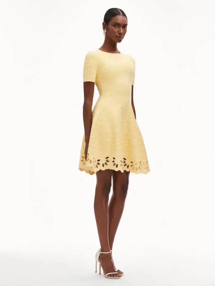 Women Oscar De La Renta Dresses Eyelet Jacquard Dress Banana Women Oscar De La Renta Dresses Eyelet Jacquard Dress Banana