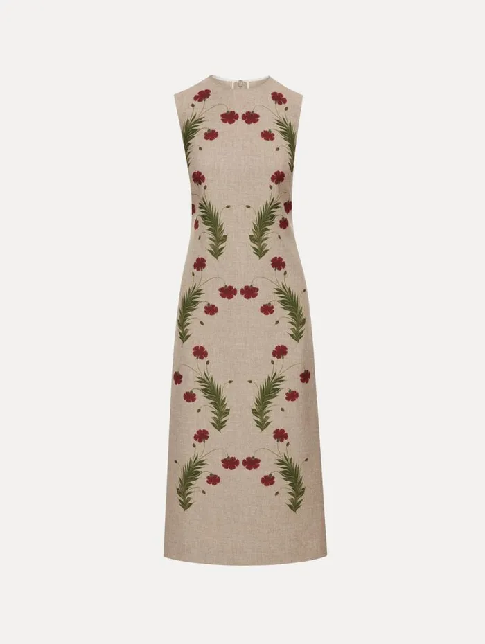 Women Oscar De La Renta Dresses Marbled Carnation Canvas Pencil Dress Linen Red Women Oscar De La Renta Dresses Marbled Carnation Canvas Pencil Dress Linen Red