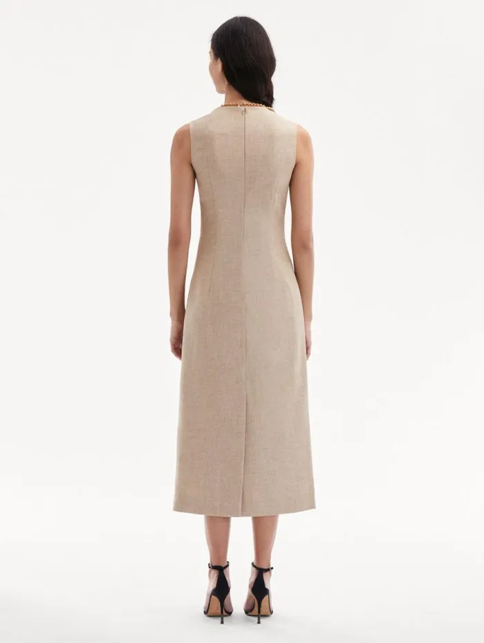 Women Oscar De La Renta Dresses Marbled Carnation Canvas Pencil Dress Linen Red