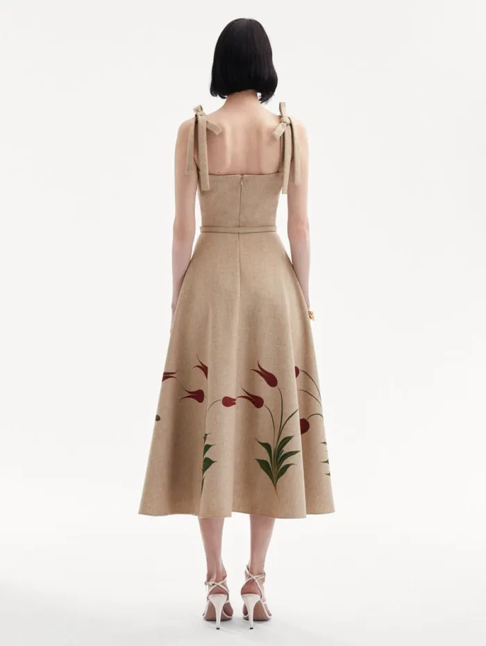 Women Oscar De La Renta Dresses Marbled Tulip Canvas Dress Linen Red Women Oscar De La Renta Dresses Marbled Tulip Canvas Dress Linen Red