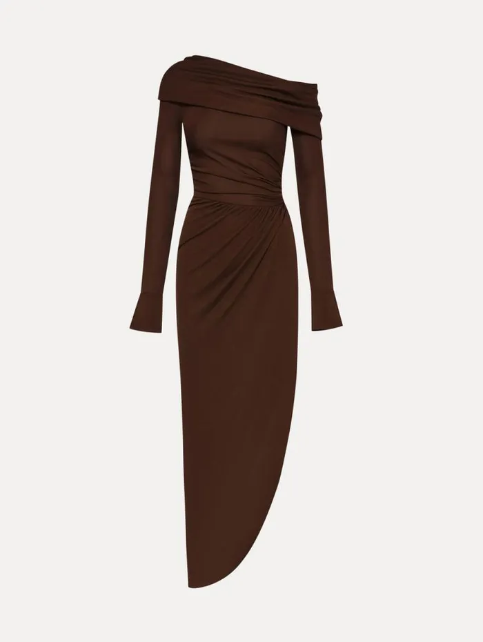 Women Oscar De La Renta Dresses Off Shoulder Jersey Cocktail Dress Chocolate