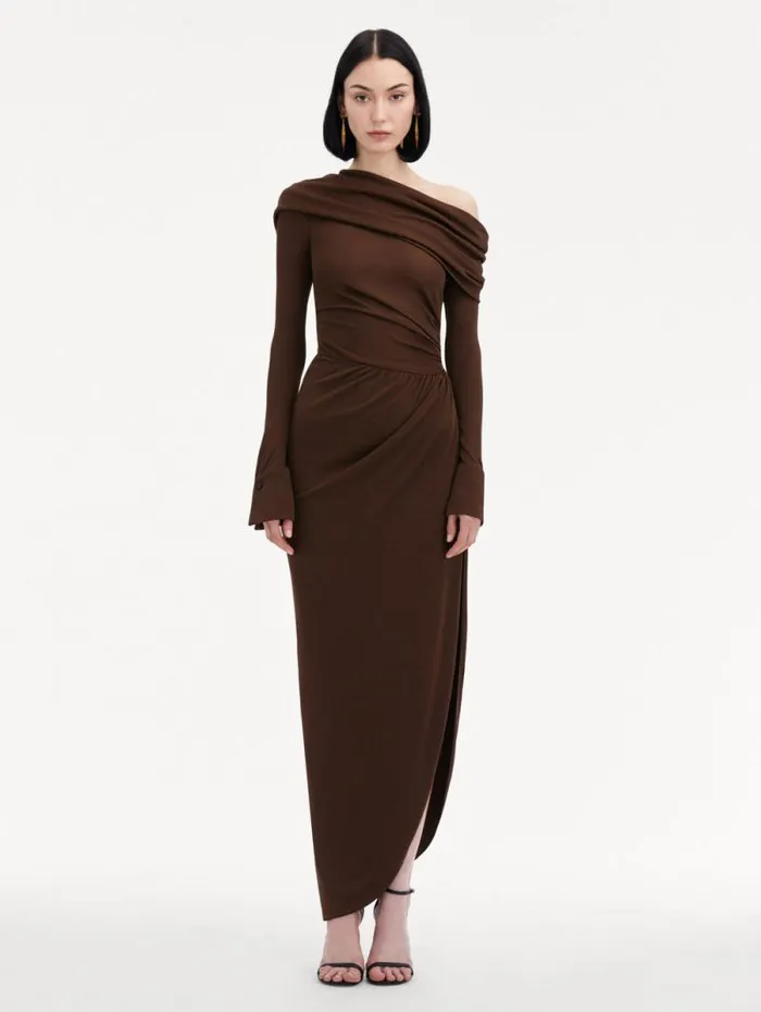 Women Oscar De La Renta Dresses Off Shoulder Jersey Cocktail Dress Chocolate Women Oscar De La Renta Dresses Off Shoulder Jersey Cocktail Dress Chocolate