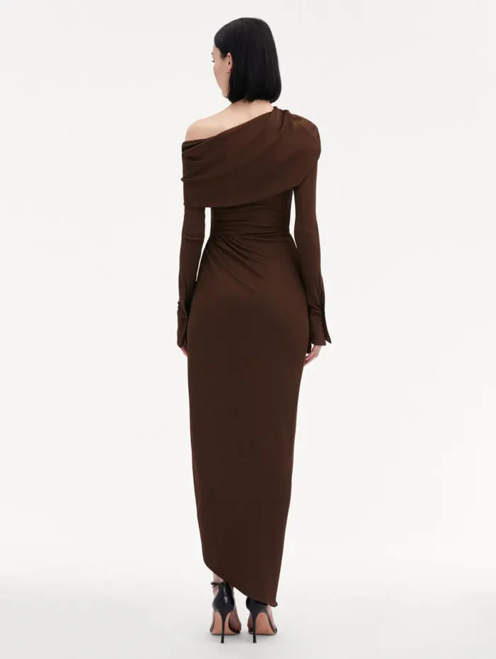 Women Oscar De La Renta Dresses Off Shoulder Jersey Cocktail Dress Chocolate Women Oscar De La Renta Dresses Off Shoulder Jersey Cocktail Dress Chocolate