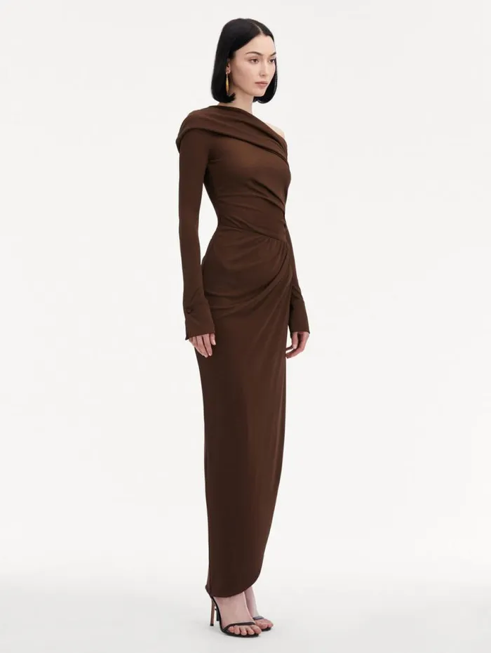 Women Oscar De La Renta Dresses Off Shoulder Jersey Cocktail Dress Chocolate Women Oscar De La Renta Dresses Off Shoulder Jersey Cocktail Dress Chocolate