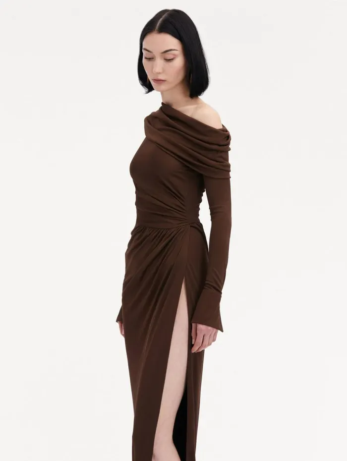 Women Oscar De La Renta Dresses Off Shoulder Jersey Cocktail Dress Chocolate Women Oscar De La Renta Dresses Off Shoulder Jersey Cocktail Dress Chocolate
