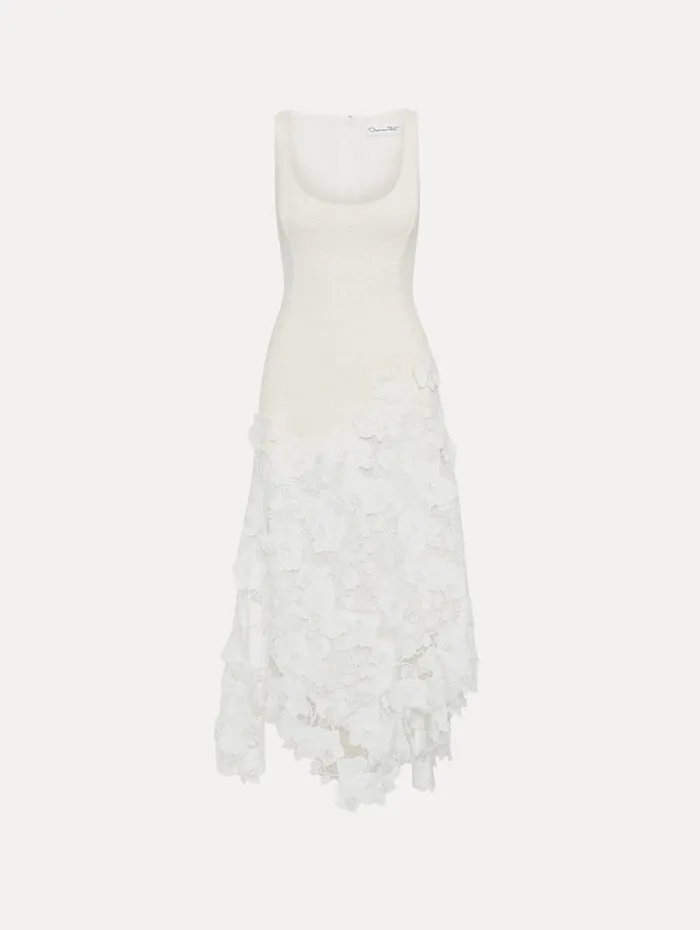Women Oscar De La Renta Dresses Orchid Guipure and Tweed Sleeveless Dress Ivory Women Oscar De La Renta Dresses Orchid Guipure and Tweed Sleeveless Dress Ivory