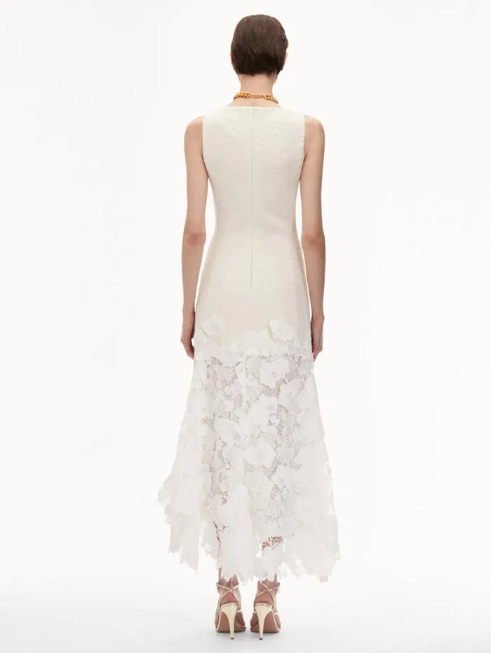 Women Oscar De La Renta Dresses Orchid Guipure and Tweed Sleeveless Dress Ivory Women Oscar De La Renta Dresses Orchid Guipure and Tweed Sleeveless Dress Ivory