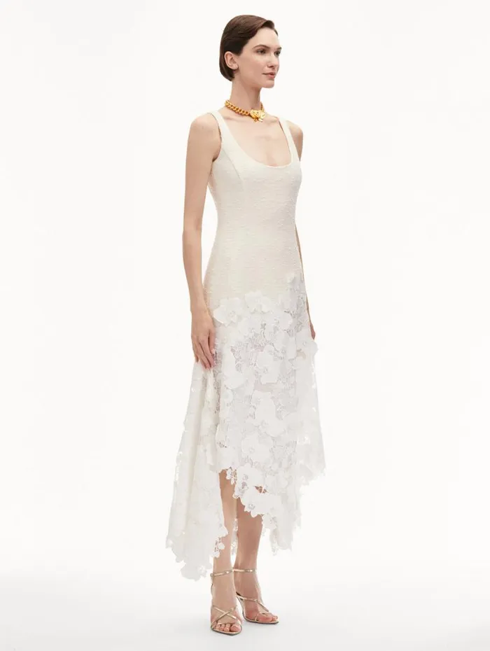 Women Oscar De La Renta Dresses Orchid Guipure and Tweed Sleeveless Dress Ivory Women Oscar De La Renta Dresses Orchid Guipure and Tweed Sleeveless Dress Ivory