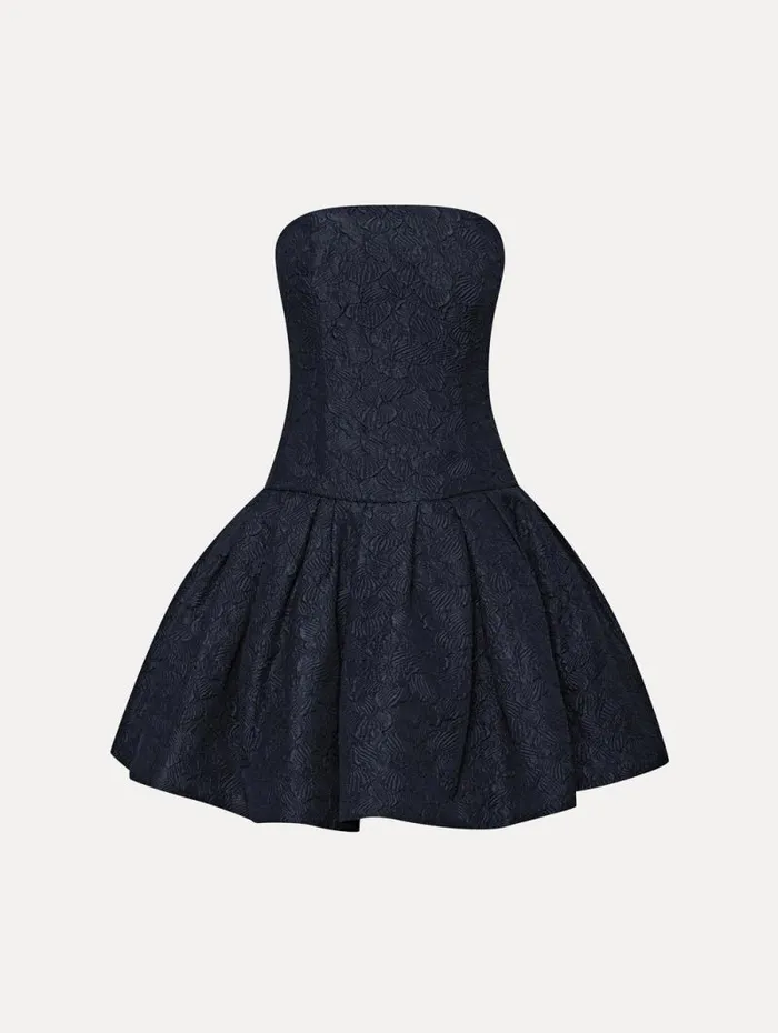 Women Oscar De La Renta Dresses Textured Floral Cloqu CapeBack Dress Navy