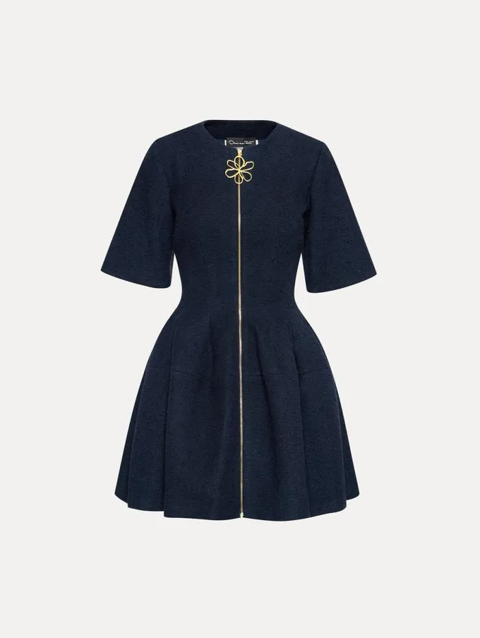 Women Oscar De La Renta Dresses Zip Front Tweed Dress Navy