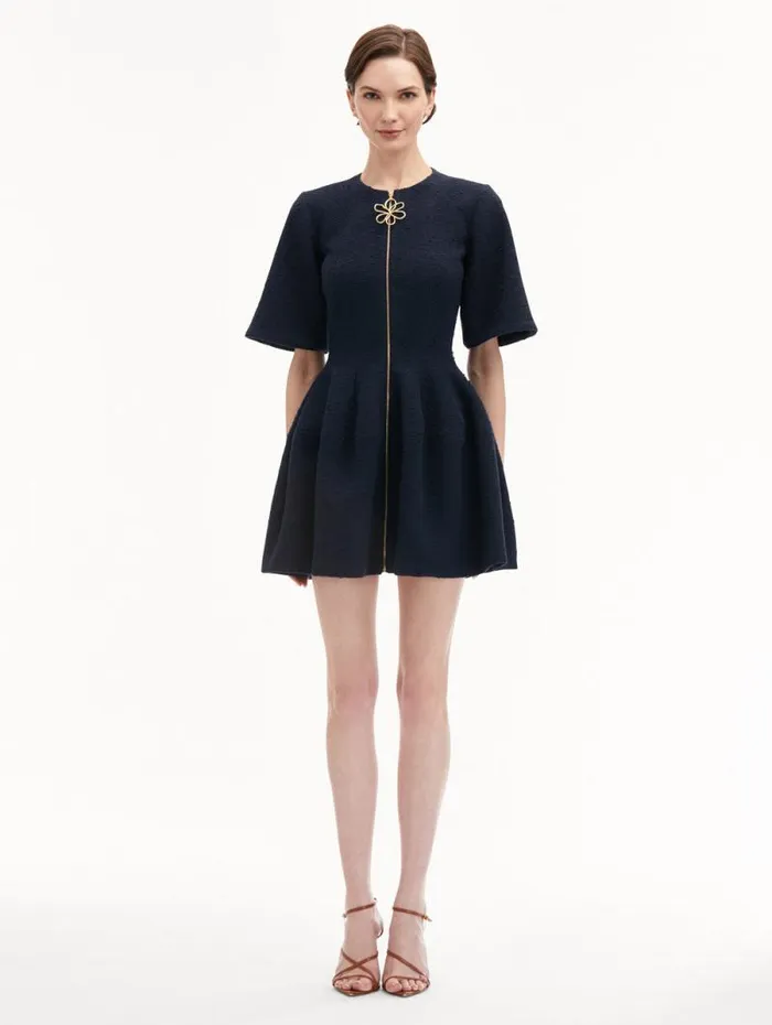Women Oscar De La Renta Dresses Zip Front Tweed Dress Navy Women Oscar De La Renta Dresses Zip Front Tweed Dress Navy
