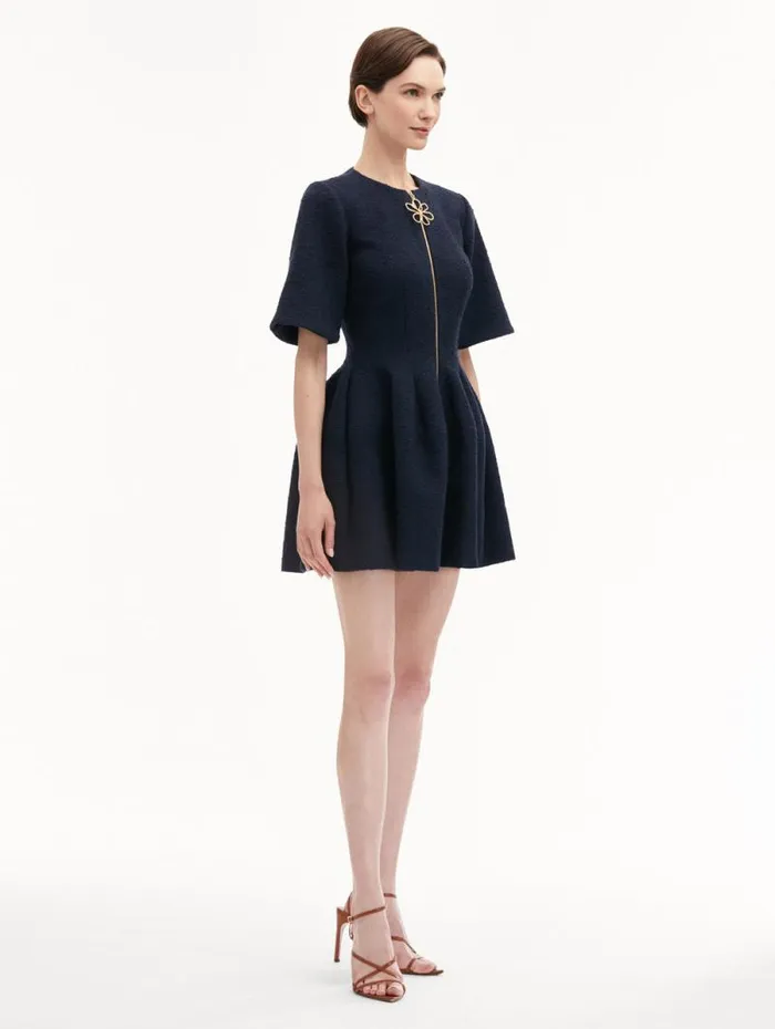 Women Oscar De La Renta Dresses Zip Front Tweed Dress Navy Women Oscar De La Renta Dresses Zip Front Tweed Dress Navy