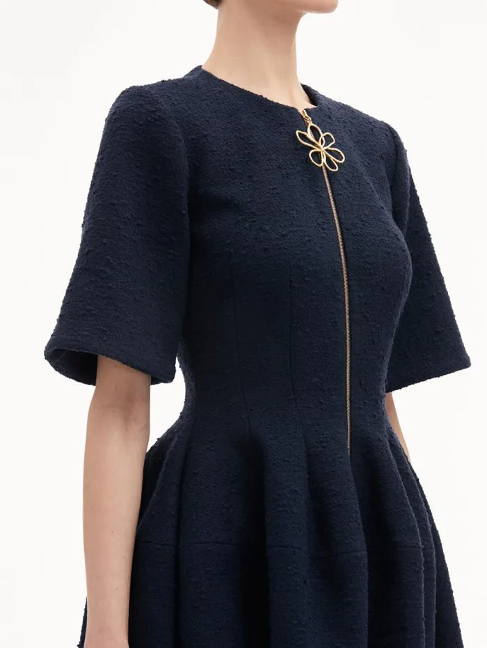 Women Oscar De La Renta Dresses Zip Front Tweed Dress Navy Women Oscar De La Renta Dresses Zip Front Tweed Dress Navy
