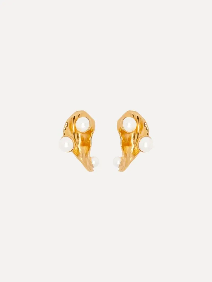 Women Oscar De La Renta Earrings Abstract Leaf Pearl ClipOn Earrings Gold