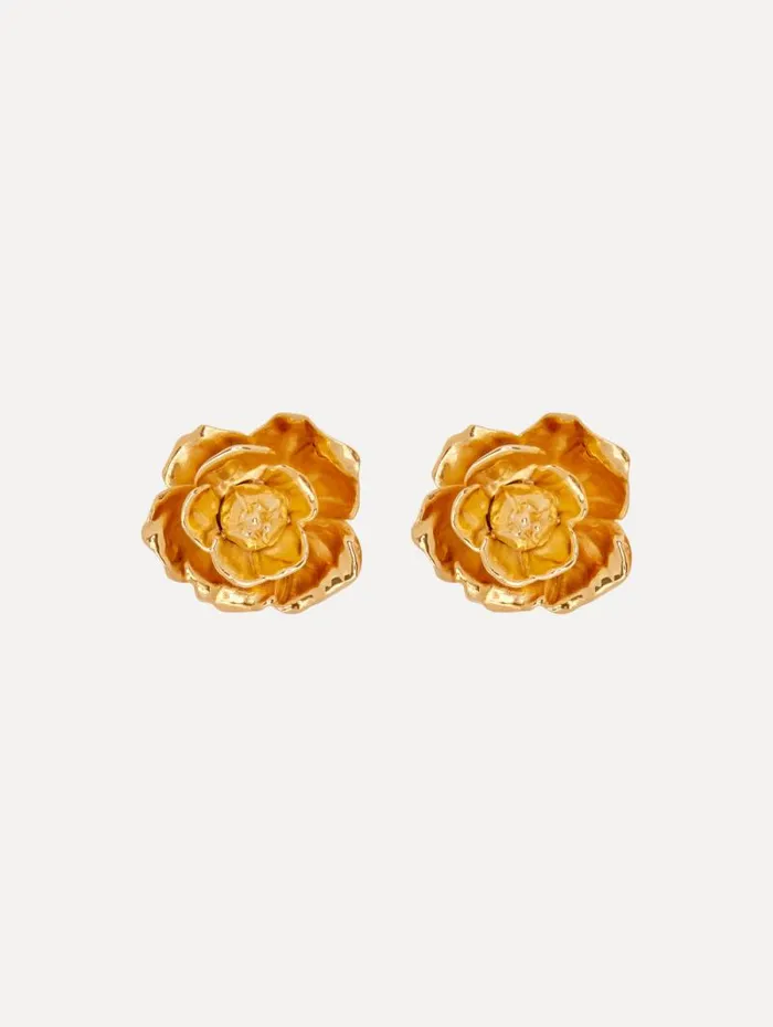 Women Oscar De La Renta Earrings Gardenia Stud ClipOn Earrings Gold