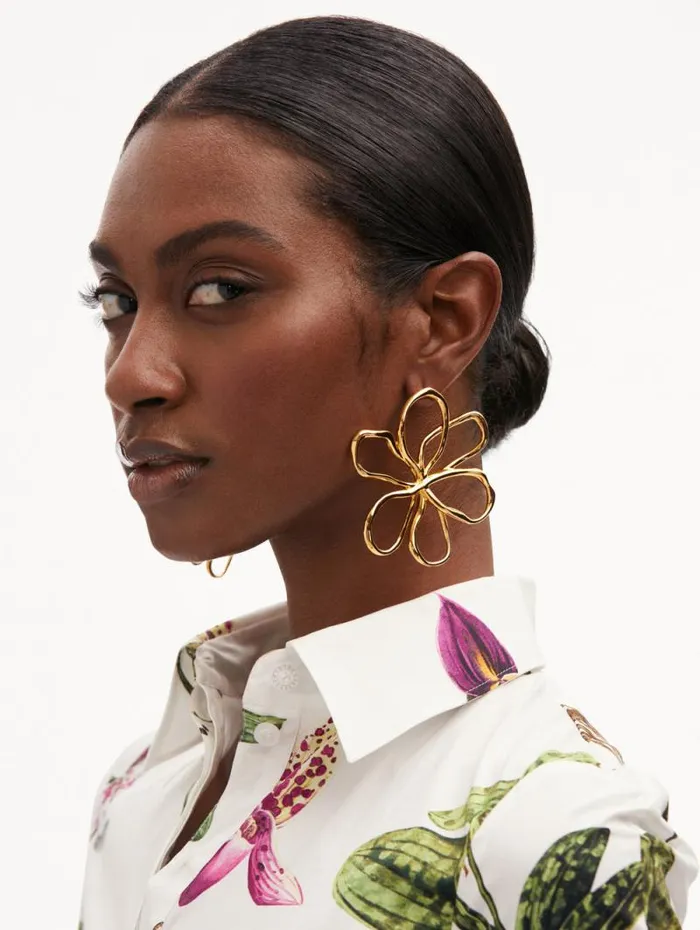 Women Oscar De La Renta Earrings Large Threaded Flower Earrings Gold Women Oscar De La Renta Earrings Large Threaded Flower Earrings Gold