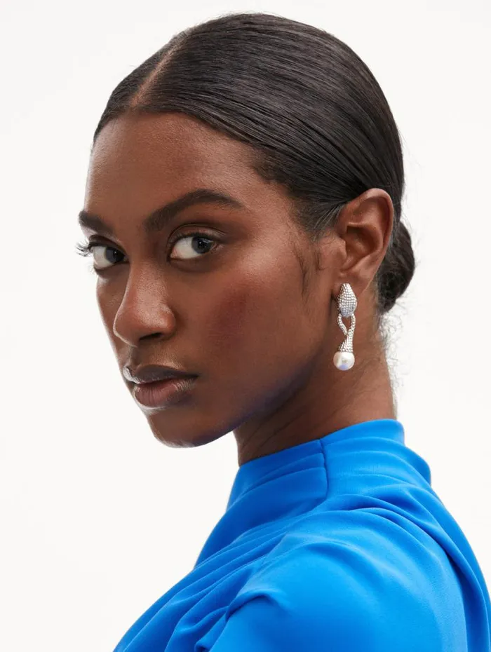 Women Oscar De La Renta Earrings Snake Pearl Drop ClipOn Earrings Silver Women Oscar De La Renta Earrings Snake Pearl Drop ClipOn Earrings Silver