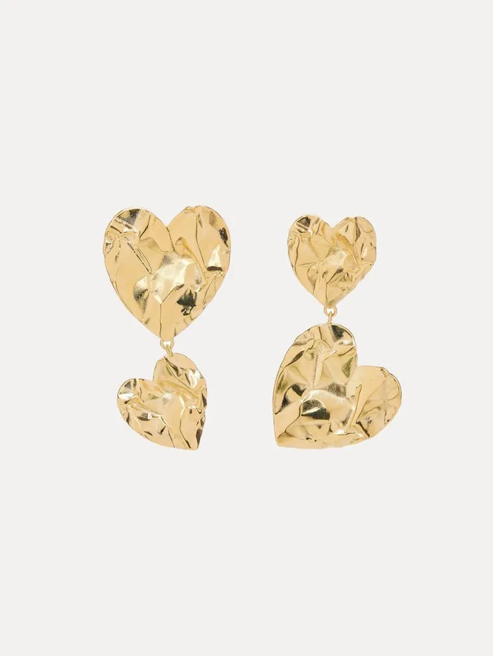 Women Oscar De La Renta Earrings Stacked Crushed Heart Earrings Gold