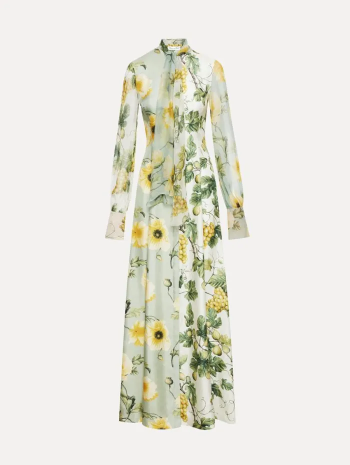 Women Oscar De La Renta Gowns and Caftans Fig and Grapes Silk Twill Caftan Multi