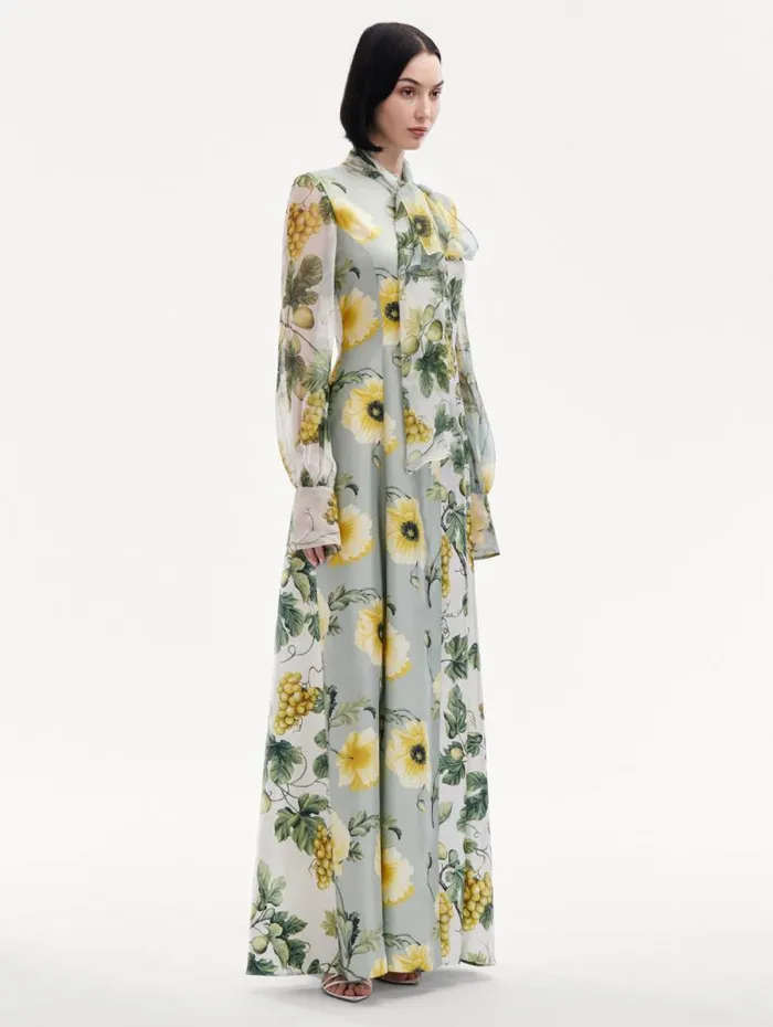 Women Oscar De La Renta Gowns and Caftans Fig and Grapes Silk Twill Caftan Multi Women Oscar De La Renta Gowns and Caftans Fig and Grapes Silk Twill Caftan Multi
