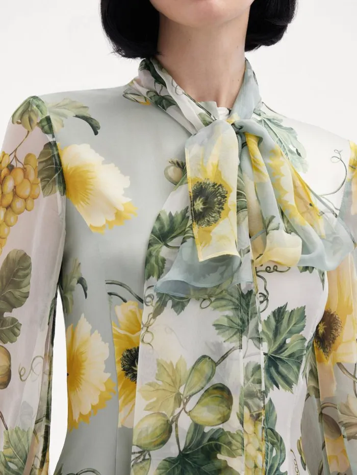 Women Oscar De La Renta Gowns and Caftans Fig and Grapes Silk Twill Caftan Multi Women Oscar De La Renta Gowns and Caftans Fig and Grapes Silk Twill Caftan Multi