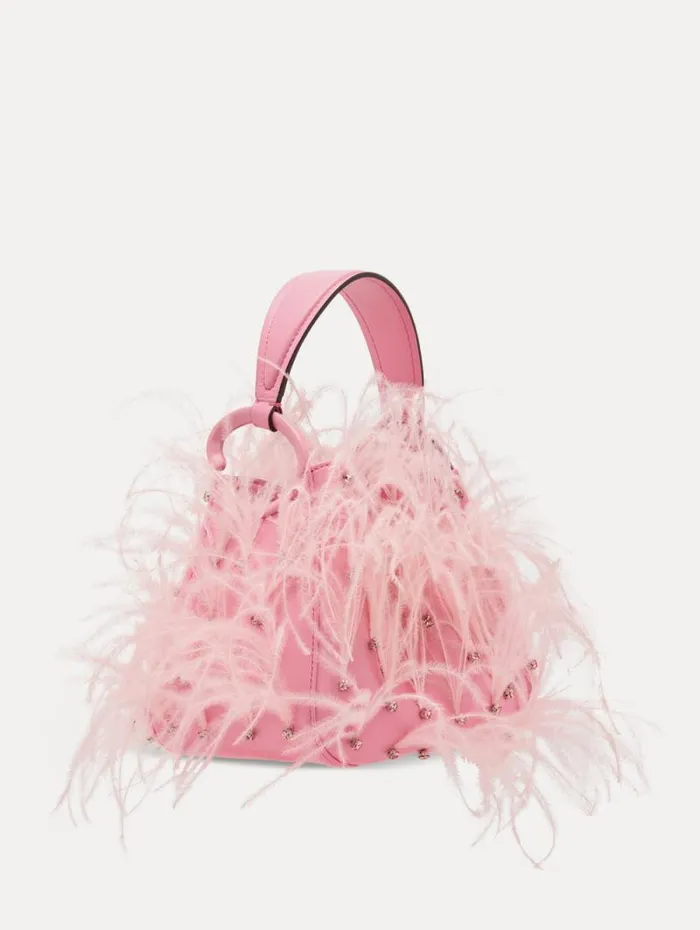 Women Oscar De La Renta Handbags Ostrich Feather O Handle Bag Pink