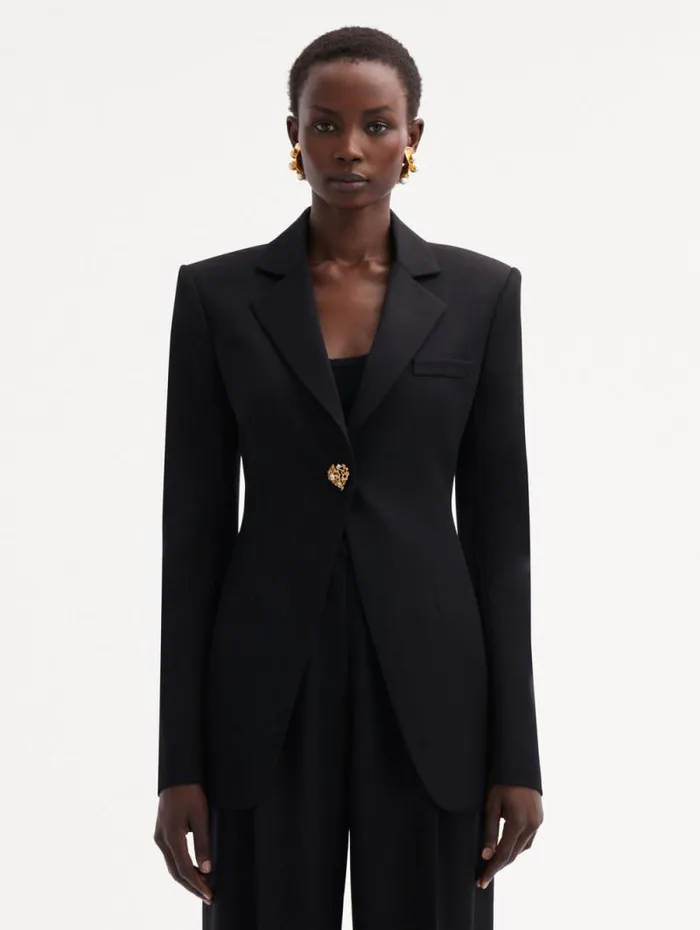 Women Oscar De La Renta Jackets and Coats Button Detail SingleBreasted Blazer Black Women Oscar De La Renta Jackets and Coats Button Detail SingleBreasted Blazer Black