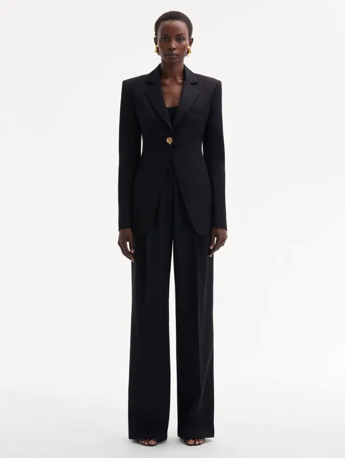 Women Oscar De La Renta Jackets and Coats Button Detail SingleBreasted Blazer Black Women Oscar De La Renta Jackets and Coats Button Detail SingleBreasted Blazer Black
