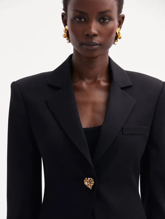 Women Oscar De La Renta Jackets and Coats Button Detail SingleBreasted Blazer Black Women Oscar De La Renta Jackets and Coats Button Detail SingleBreasted Blazer Black