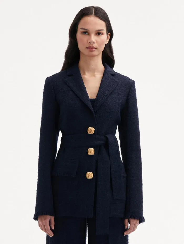 Women Oscar De La Renta Jackets and Coats SelfSash Tweed Jacket Navy Women Oscar De La Renta Jackets and Coats SelfSash Tweed Jacket Navy