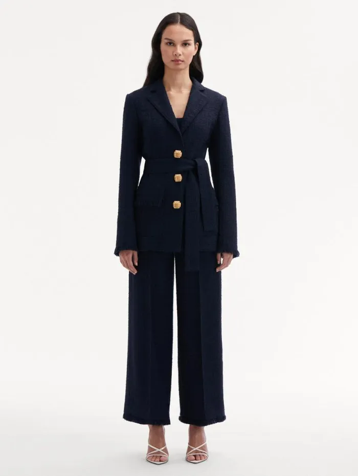 Women Oscar De La Renta Jackets and Coats SelfSash Tweed Jacket Navy Women Oscar De La Renta Jackets and Coats SelfSash Tweed Jacket Navy